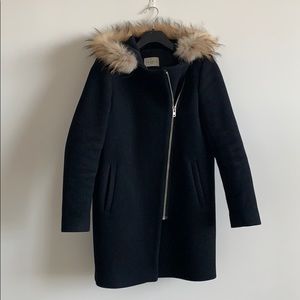 Sandro Wool Fur Hood Black Coat